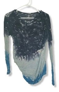 Young Fabulous Broke S Black Blue Tie Dye Cinch Ruched Top Elastic Hem Loose fit